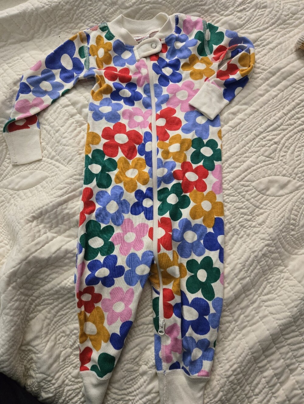 Hanna Anderson Floral Zip One-Piece Romper - Multicolor flowers 12/18 months